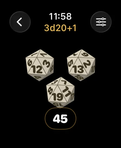 Three d20 plus one rolled for a total of 45